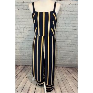 Xhilaration Navy and Yellow Striped Jumpsuit